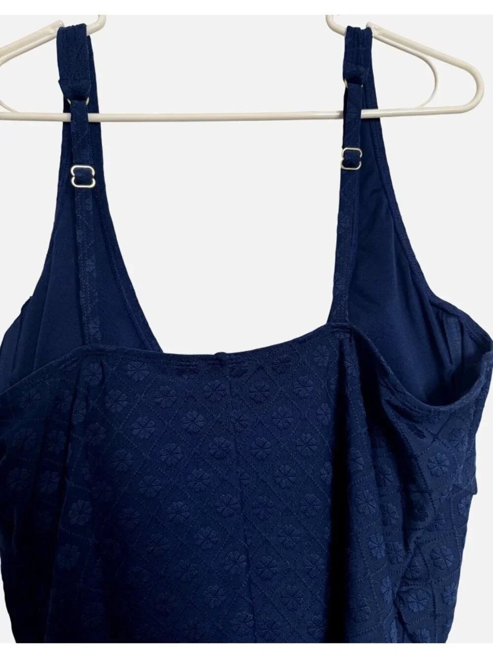 Lands' End Knot Front Jacquard Size XL One Piece Swim Suit Navy Textured NWT Und
